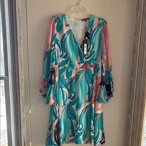 Colorful V-Neck Dress with Flowing Sleeves